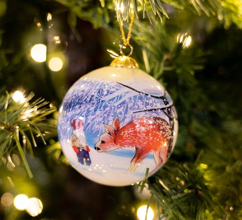 Glass bauble, Santa with deer