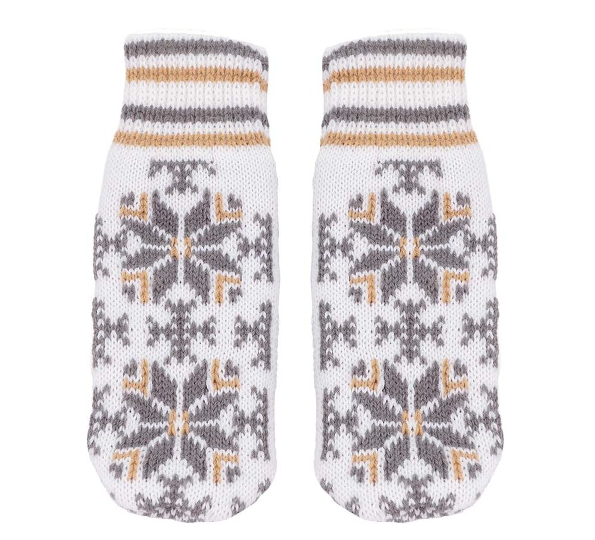 Knitted mittens star pattern, white/grey/beig