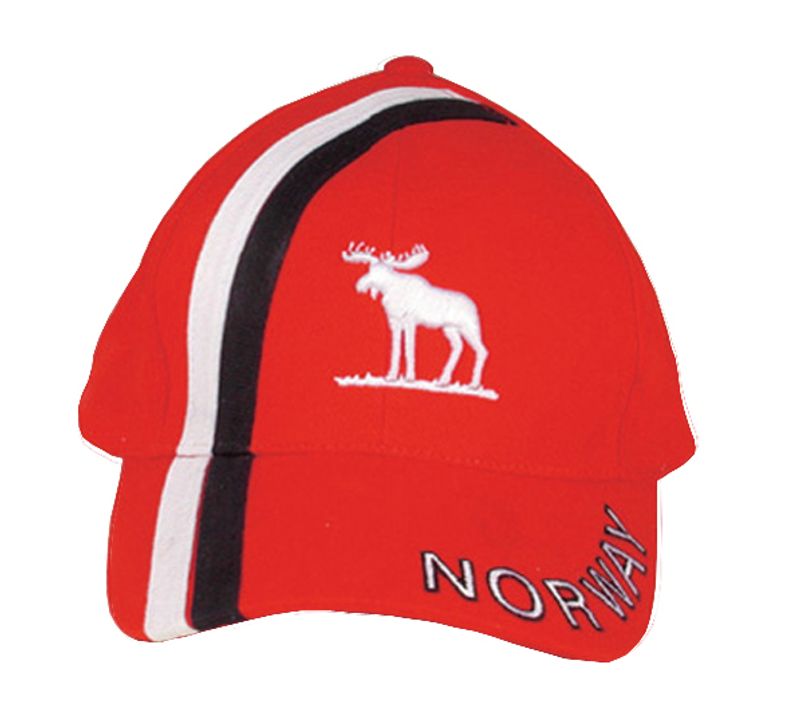 Caps, red with moose and Norway