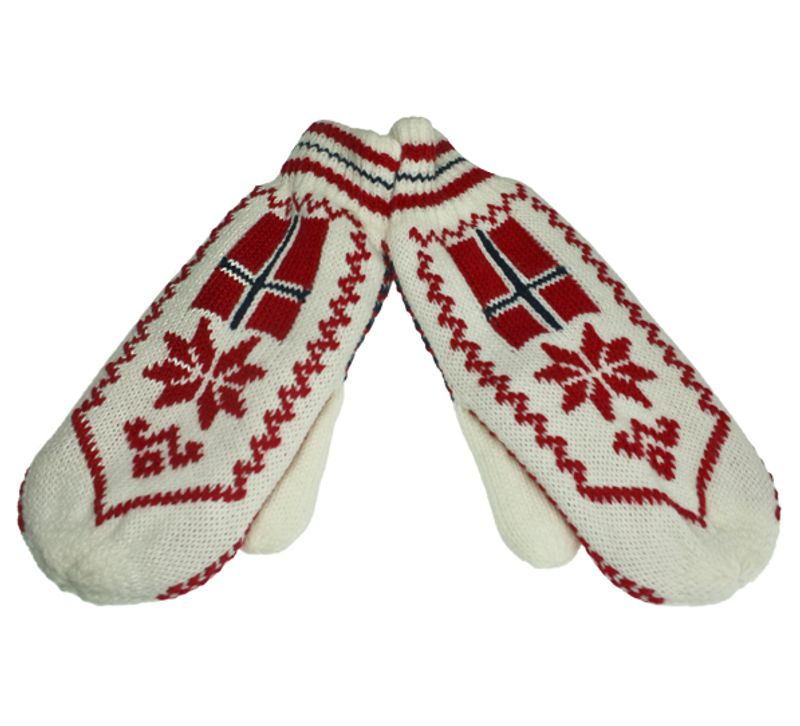 Knitted mittens with flag and star white/red