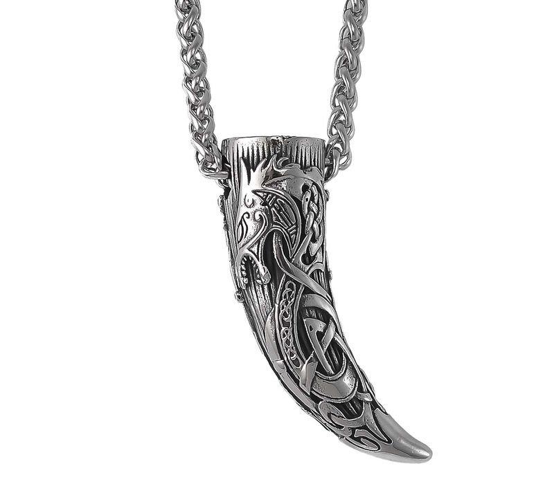 Viking necklace, Horn with dragon pattern