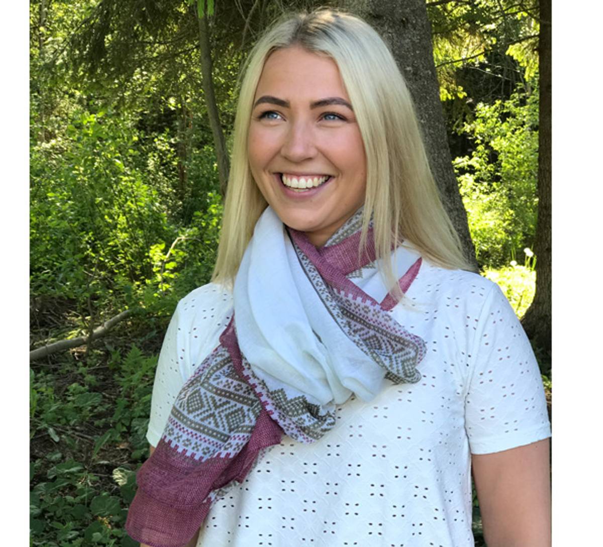 Scarf, MARIUS® pattern, white/green/burgundy