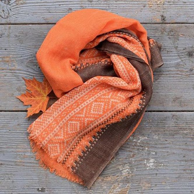 Main Image Wool scarf, MARIUS® pattern, orange/white/brown