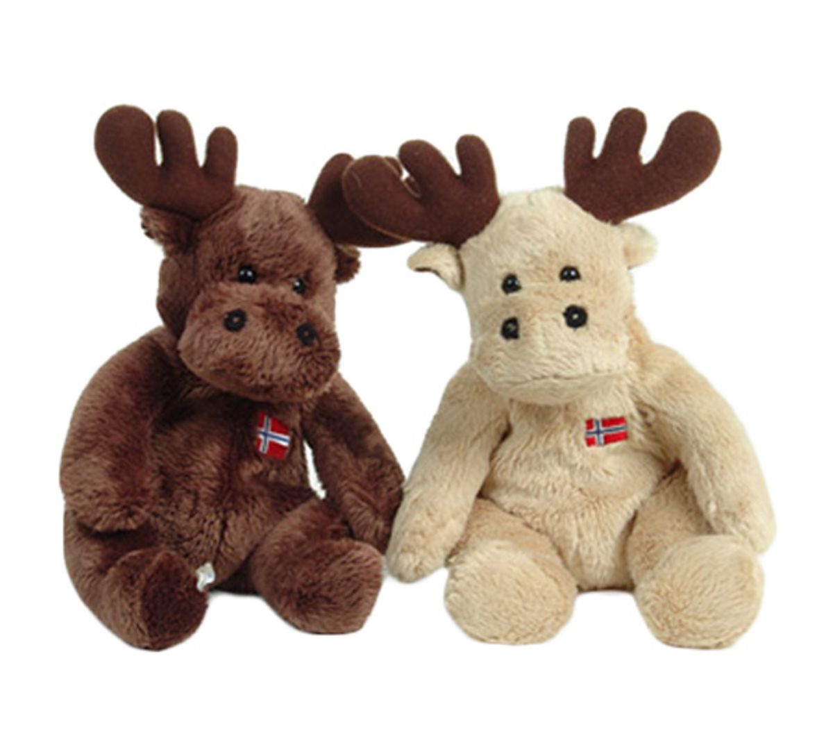 Moose with embroidered Norwegian flag, large, set of 2