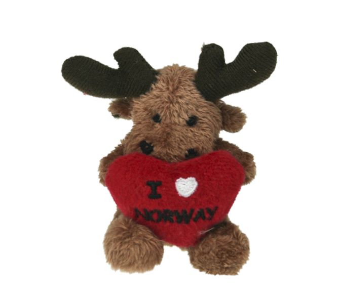 Main Image Plush magnet, moose with heart, I love Norway