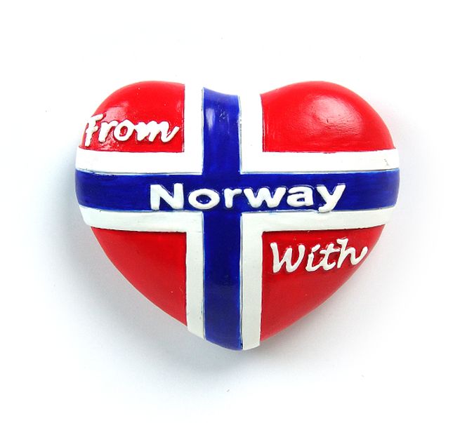 Main Image Magnet, heart shaped flag, From Norway with love