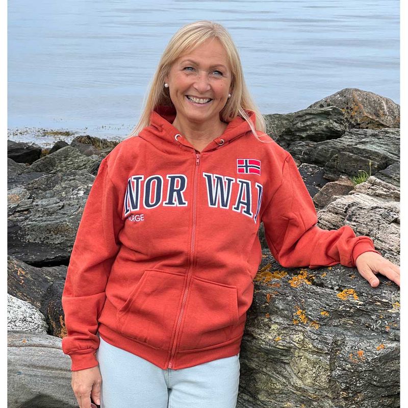 Hoodie with zip, Norway, orange