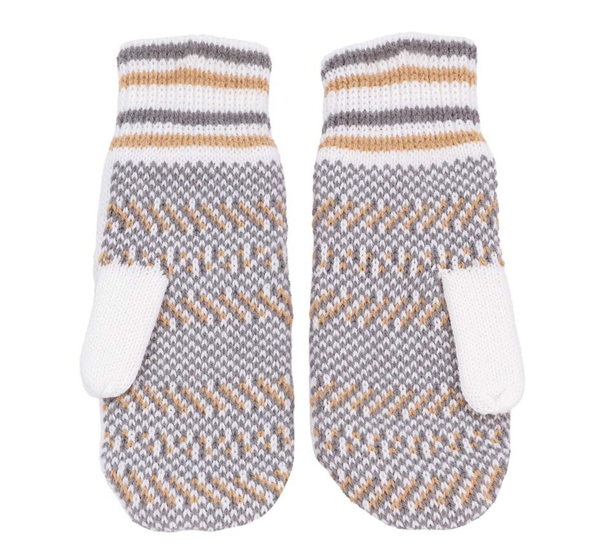 Knitted mittens star pattern, white/grey/beig