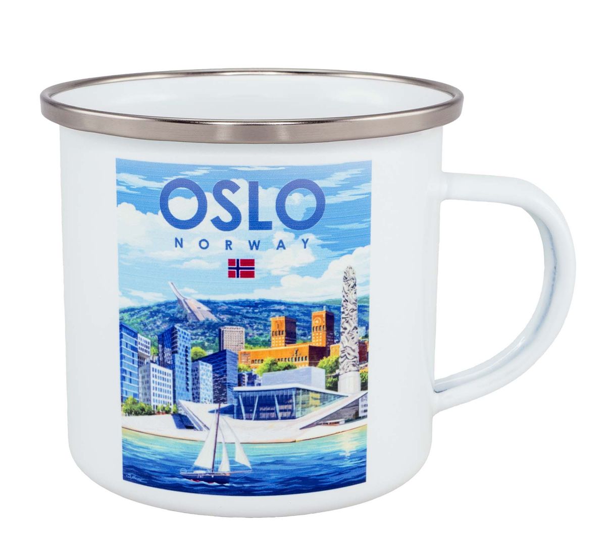 Enamel mug, Oslo, retro