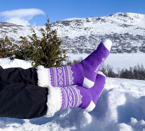 Image of Snuggle socks, MARIUS pattern, purple/white