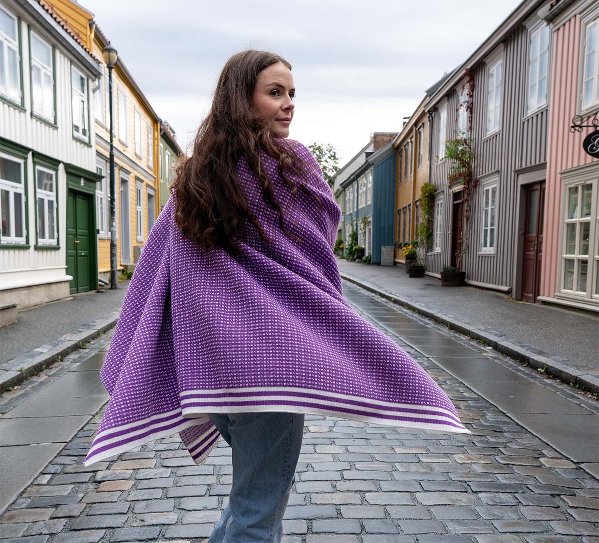 Poncho, Islender, lilac/white