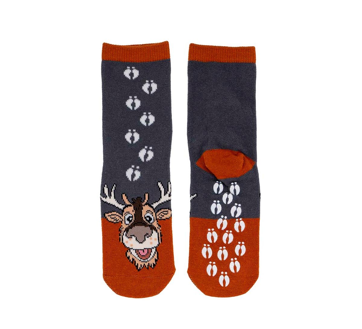 Children's socks with tracks, Reindeer, grey