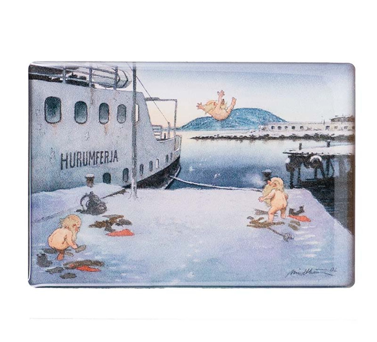 Magnet, happy santas taking a bath,  Midthun