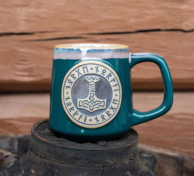 Main Image Ceramic mug with Thor's hammer, petrol