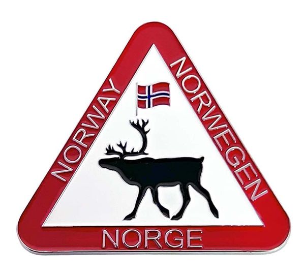 Main Image Metal magnet, road sign with reindeer and flag